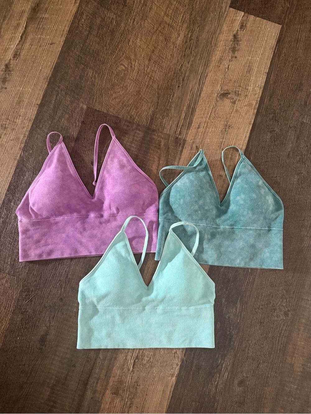 Zenana Outfitters V-Neck Bralette Set - Purple, Teal & Mint. Sz L/XL